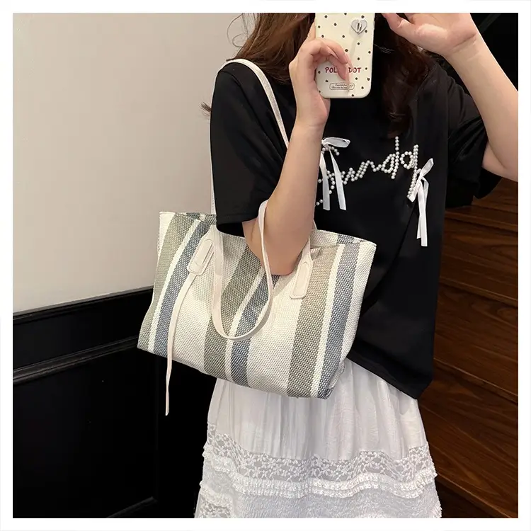 2025 Large Canvas Tote Bag with Vertical Stripes — feature 21