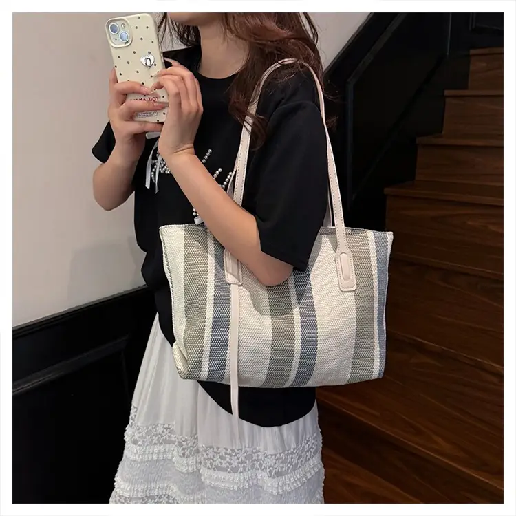 2025 Large Canvas Tote Bag with Vertical Stripes — feature 22