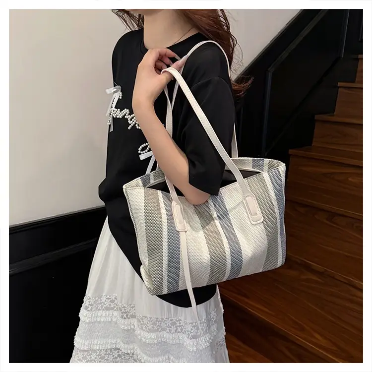 2025 Large Canvas Tote Bag with Vertical Stripes — feature 23