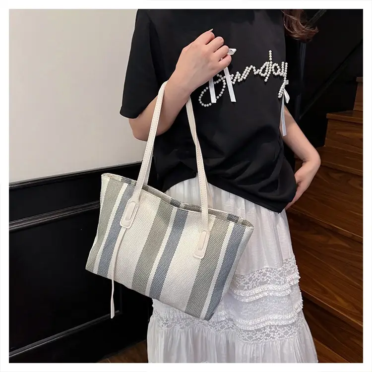 2025 Large Canvas Tote Bag with Vertical Stripes — feature 24
