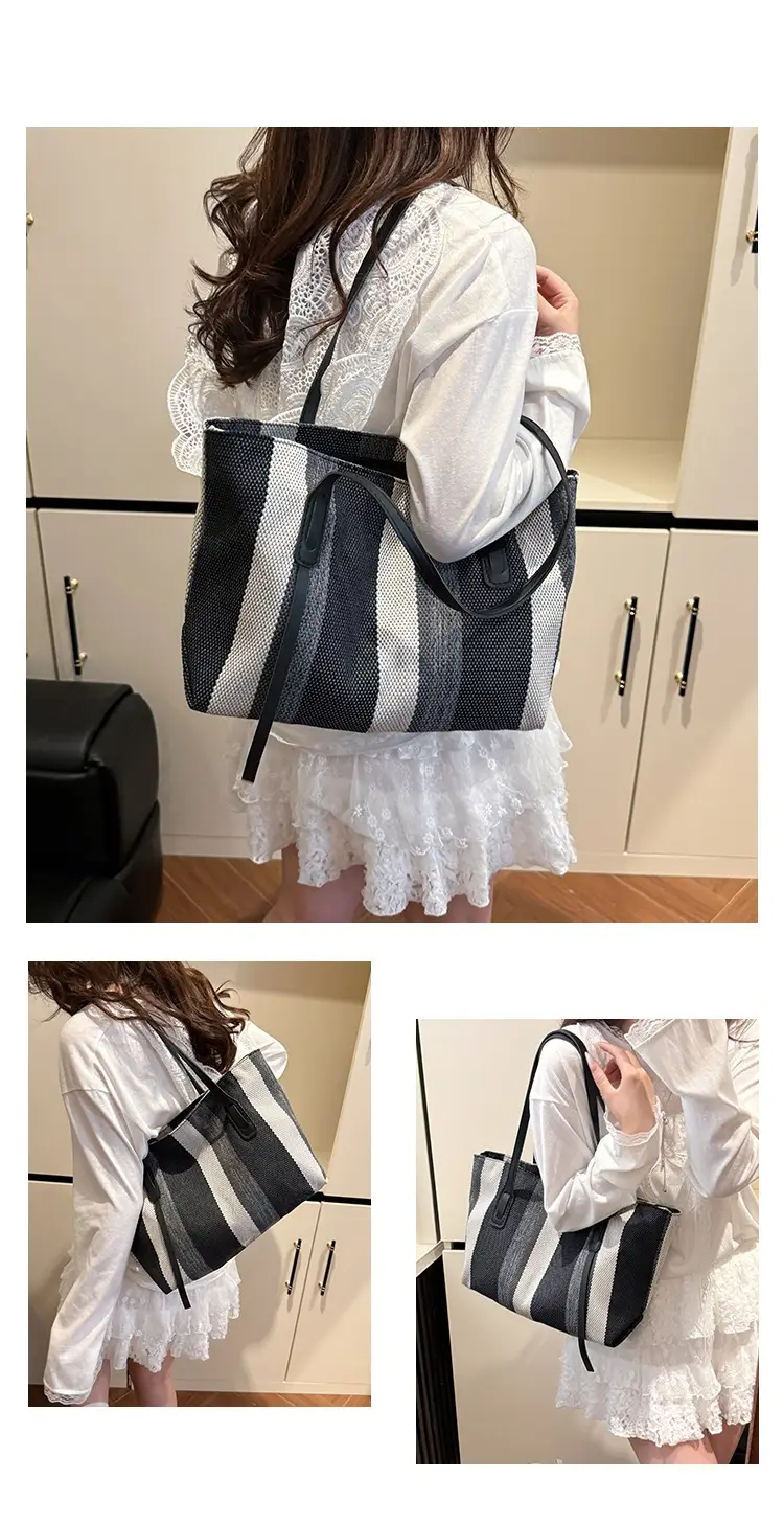 2025 Large Canvas Tote Bag with Vertical Stripes — feature 25