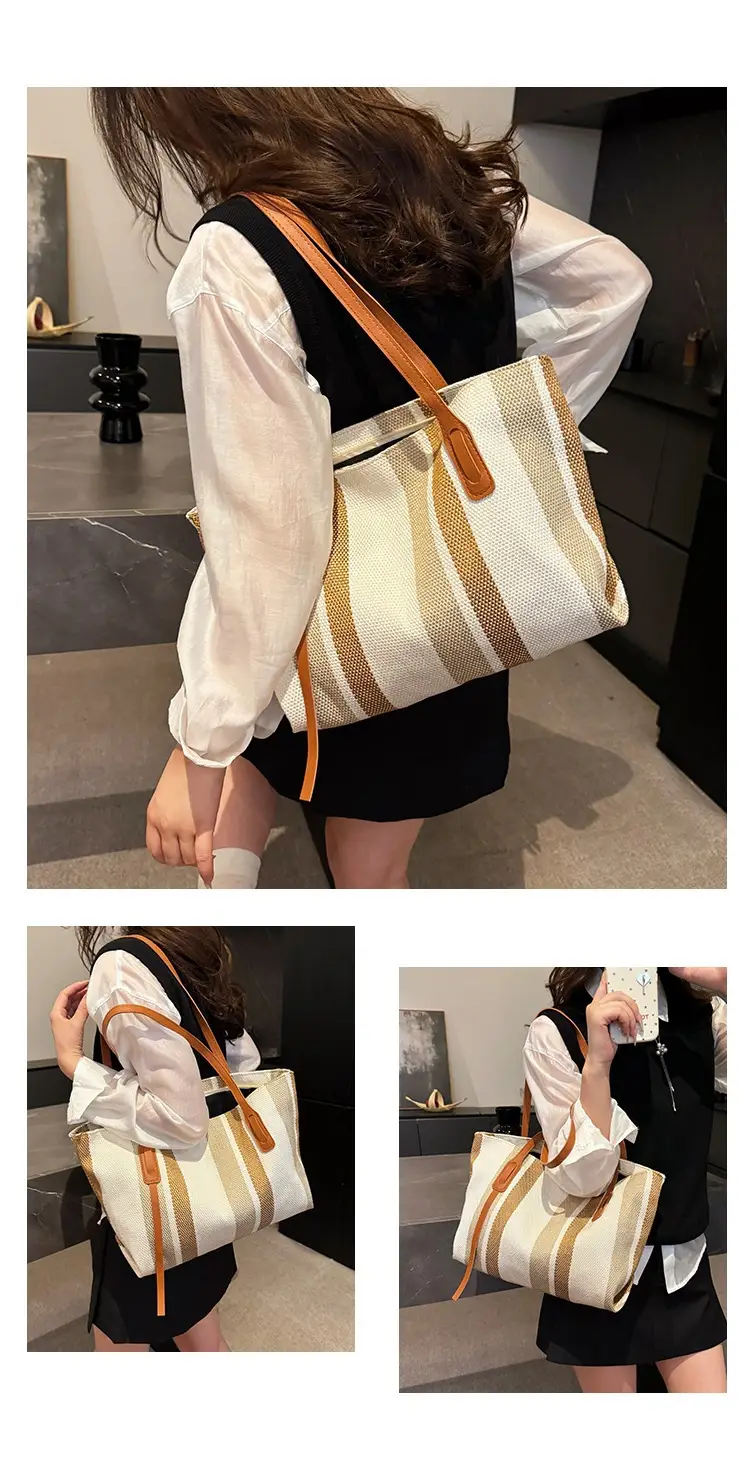 2025 Large Canvas Tote Bag with Vertical Stripes — feature 26