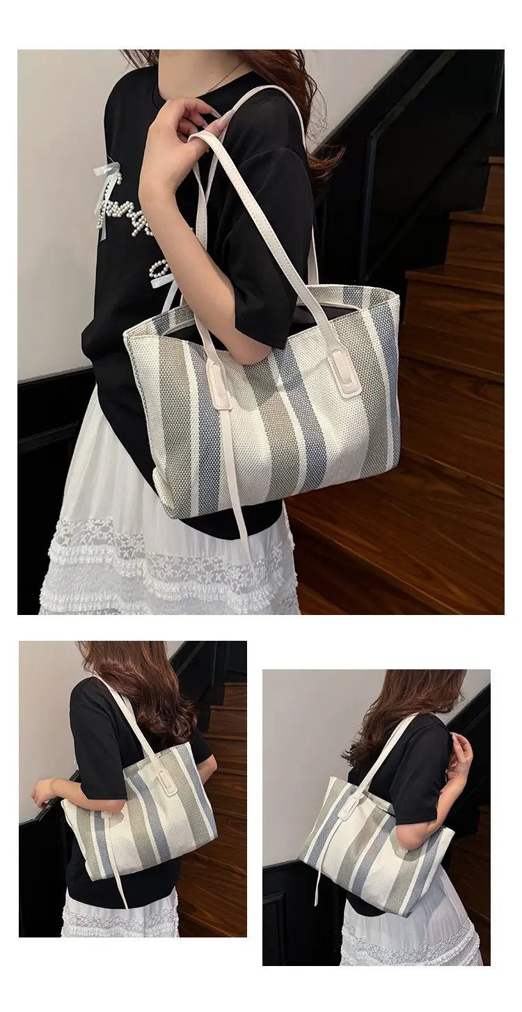 2025 Large Canvas Tote Bag with Vertical Stripes — feature 27