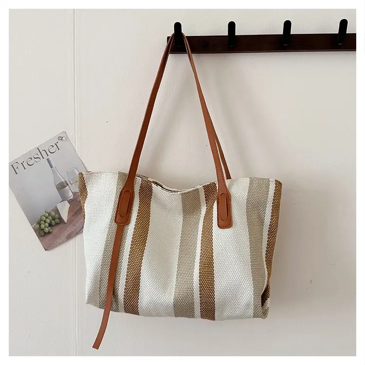 2025 Large Canvas Tote Bag with Vertical Stripes — feature 28