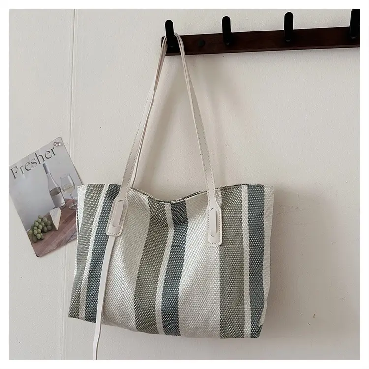2025 Large Canvas Tote Bag with Vertical Stripes — feature 29