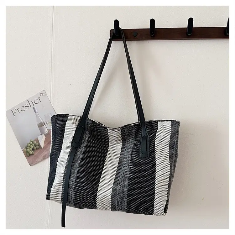2025 Large Canvas Tote Bag with Vertical Stripes — feature 30
