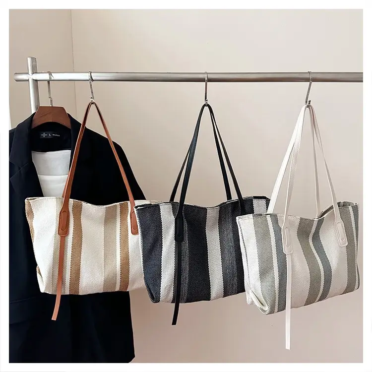2025 Large Canvas Tote Bag with Vertical Stripes — feature 31