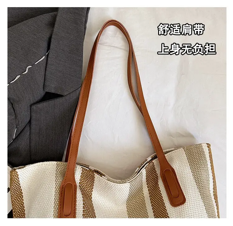 2025 Large Canvas Tote Bag with Vertical Stripes — feature 5