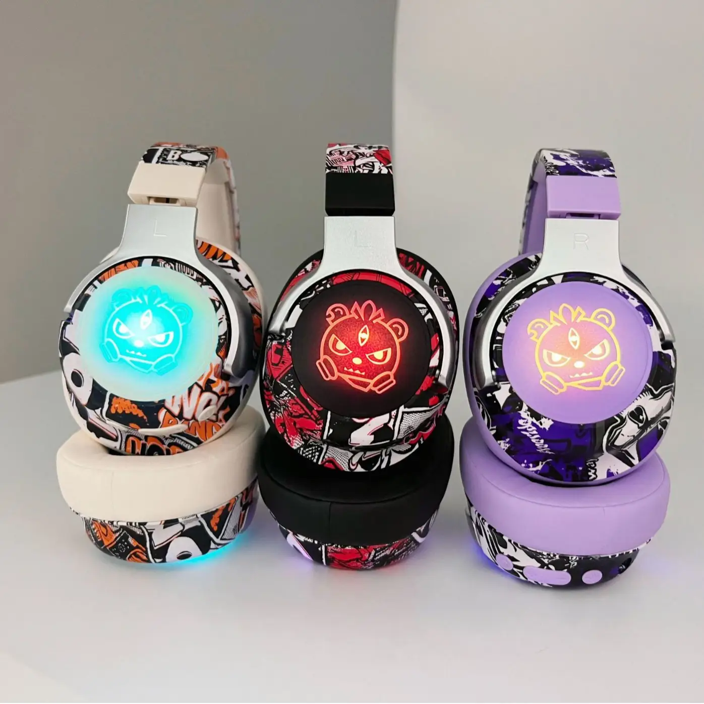 Wireless Bluetooth Headset with RGB Light Effect Full Ear Call Game