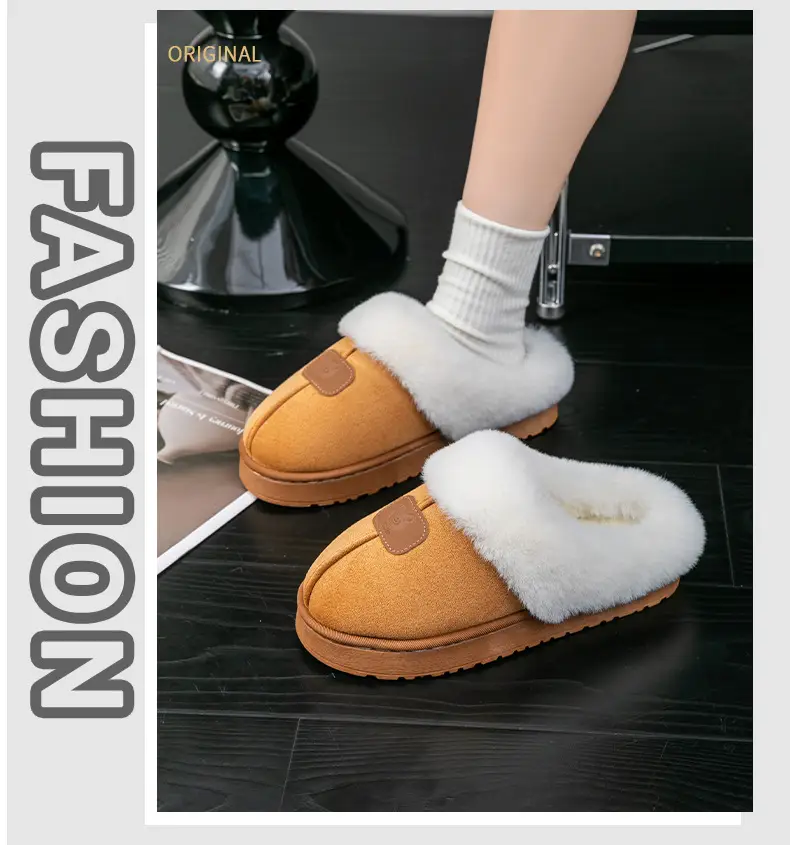 Thick-Soled Plush Warm Slippers for Home Use, Dormitory, Couples, Postpartum, Women's Autumn and Winter Indoor Cotton Slippers — feature 14