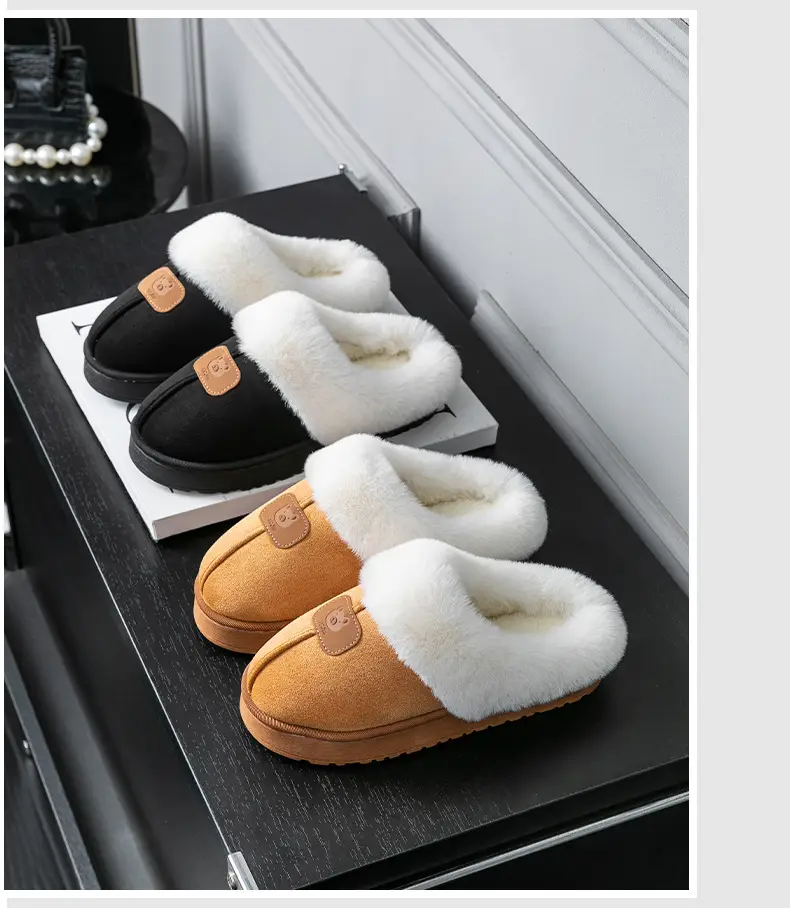 Thick-Soled Plush Warm Slippers for Home Use, Dormitory, Couples, Postpartum, Women's Autumn and Winter Indoor Cotton Slippers — feature 20
