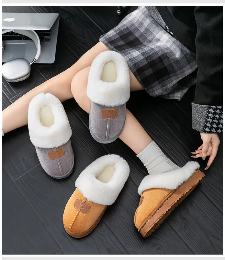 Thick-Soled Plush Warm Slippers for Home Use, Dormitory, Couples, Postpartum, Women's Autumn and Winter Indoor Cotton Slippers — feature 22