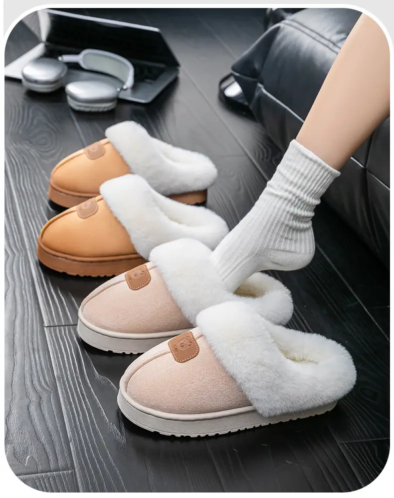 Thick-Soled Plush Warm Slippers for Home Use, Dormitory, Couples, Postpartum, Women's Autumn and Winter Indoor Cotton Slippers — feature 24