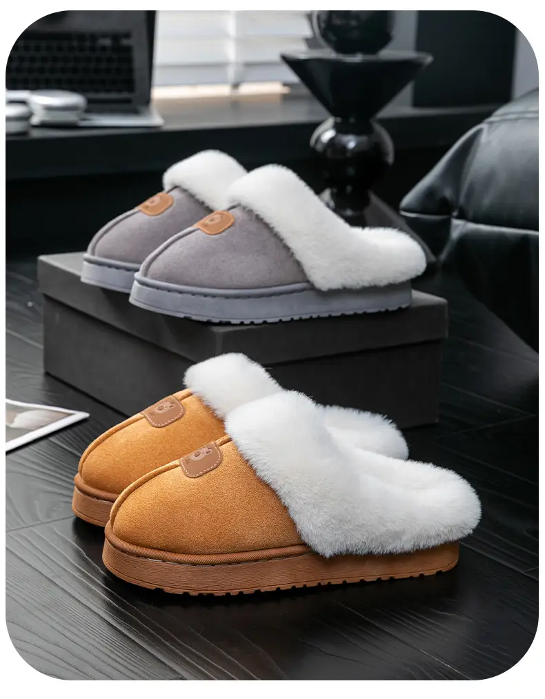 Thick-Soled Plush Warm Slippers for Home Use, Dormitory, Couples, Postpartum, Women's Autumn and Winter Indoor Cotton Slippers — feature 25
