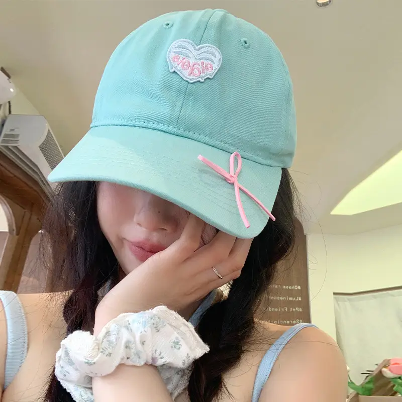 Mint Heart Bow Duck Cap Women Wide Brim Summer Hat - Image 4
