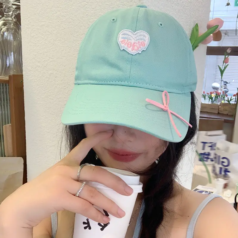 Mint Heart Bow Duck Cap Women Wide Brim Summer Hat - Image 5