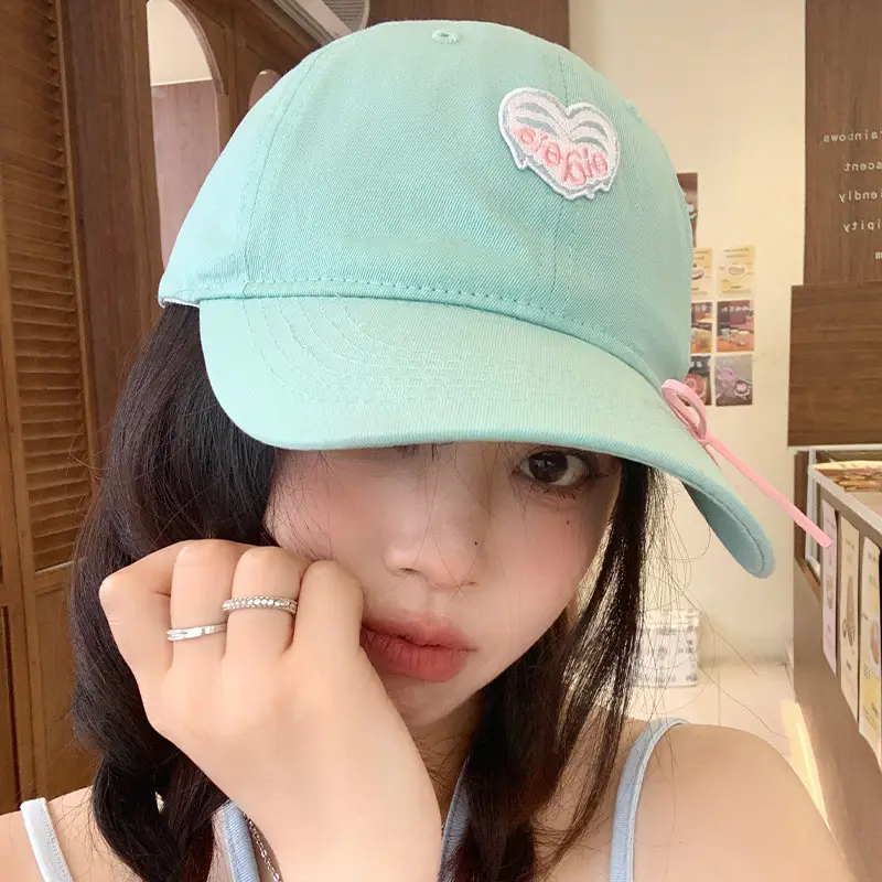 Mint Heart Bow Duck Cap Women Wide Brim Summer Hat - Image 6
