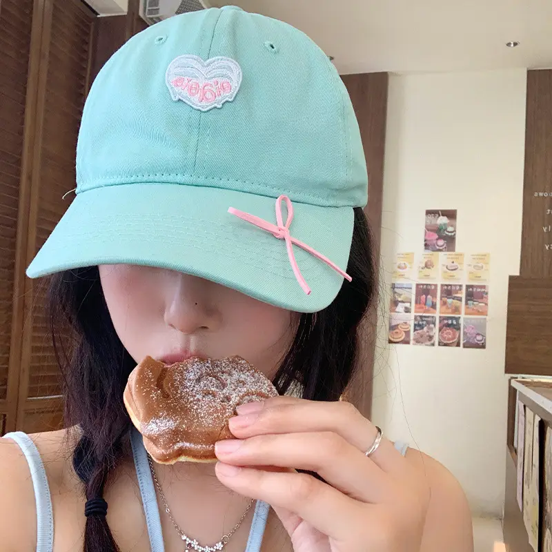 Mint Heart Bow Duck Cap Women Wide Brim Summer Hat - Image 7