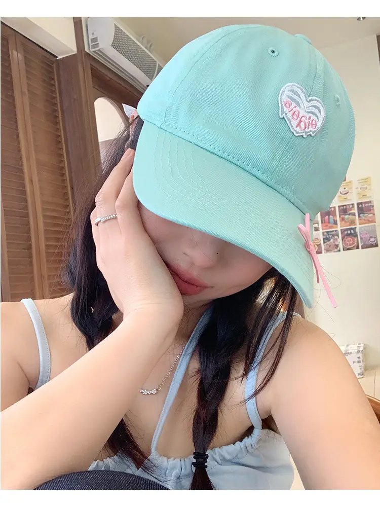 Mint Heart Bow Duck Cap Women Wide Brim Summer Hat — feature 10