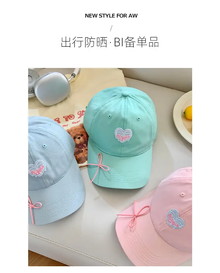 Mint Heart Bow Duck Cap Women Wide Brim Summer Hat — feature 2