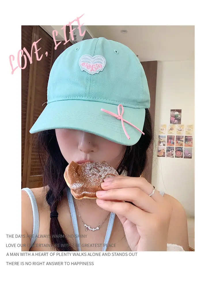 Mint Heart Bow Duck Cap Women Wide Brim Summer Hat — feature 6