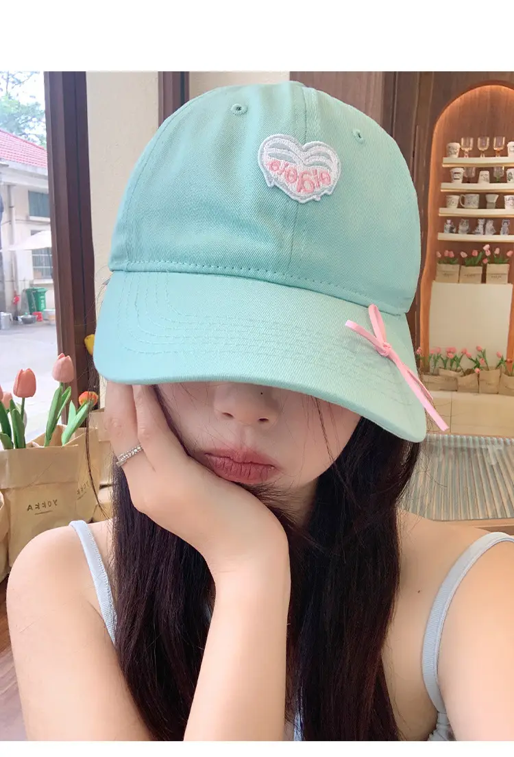 Mint Heart Bow Duck Cap Women Wide Brim Summer Hat — feature 8