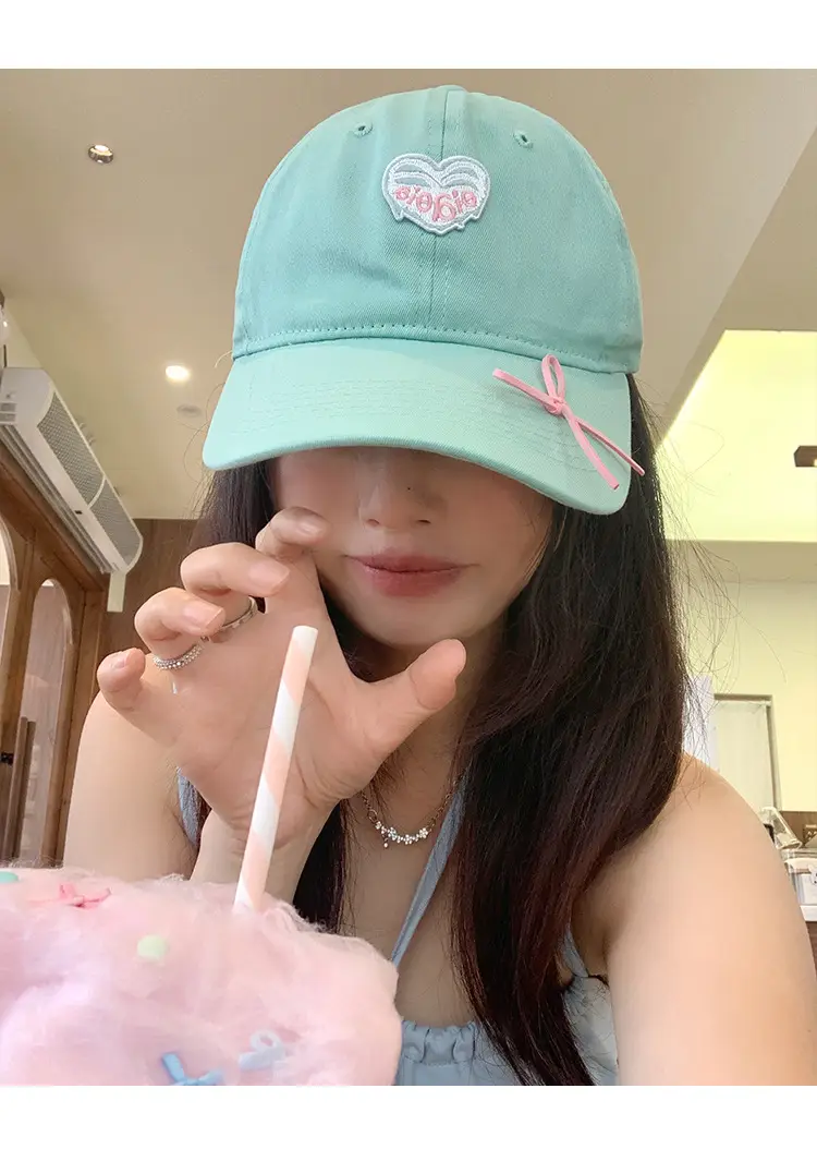 Mint Heart Bow Duck Cap Women Wide Brim Summer Hat — feature 9