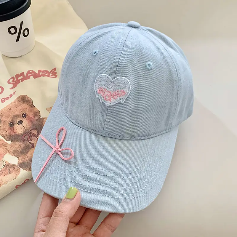 Mint Heart Bow Duck Cap Women Wide Brim Summer Hat - Image 3