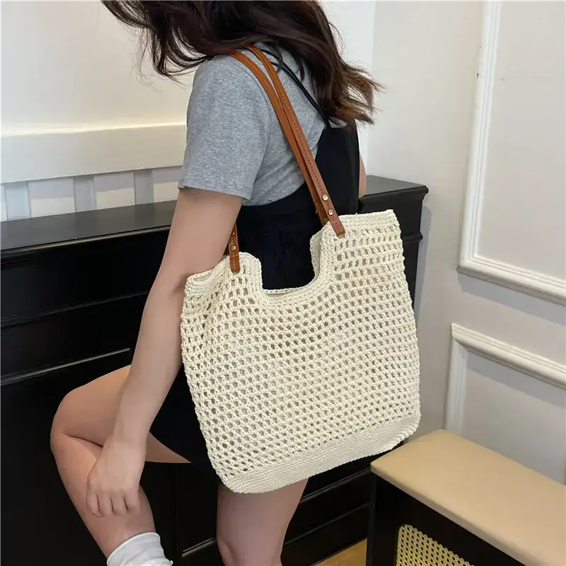 Cotton Woven Beach Bag for Women Large Capacity - Image 4