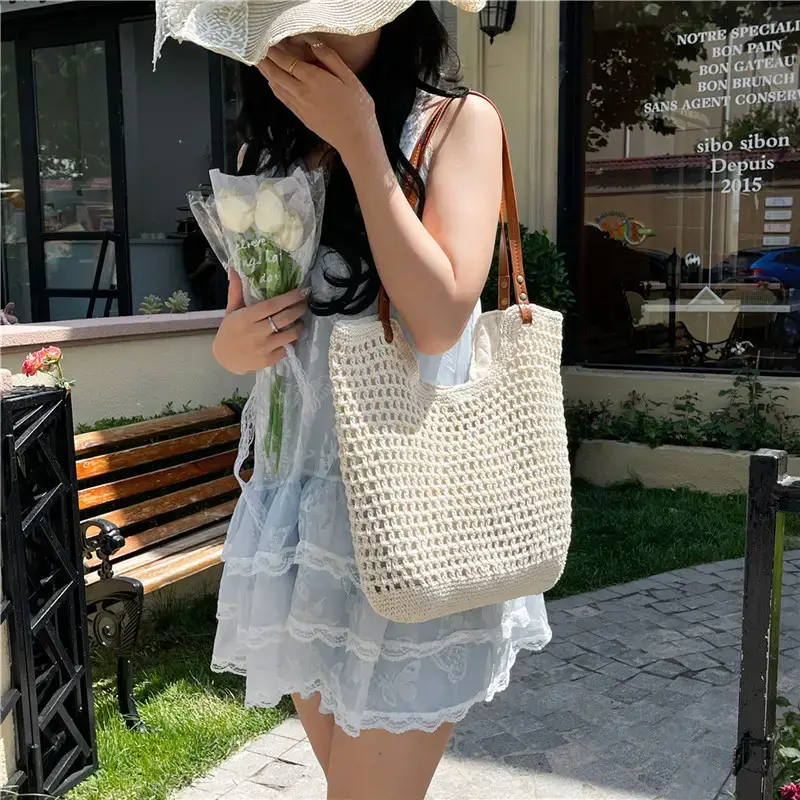 Cotton Woven Beach Bag for Women Large Capacity - Image 5