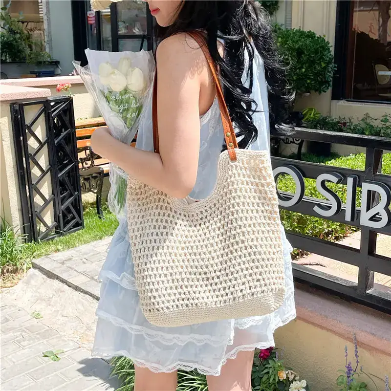 Cotton Woven Beach Bag for Women Large Capacity - Image 6