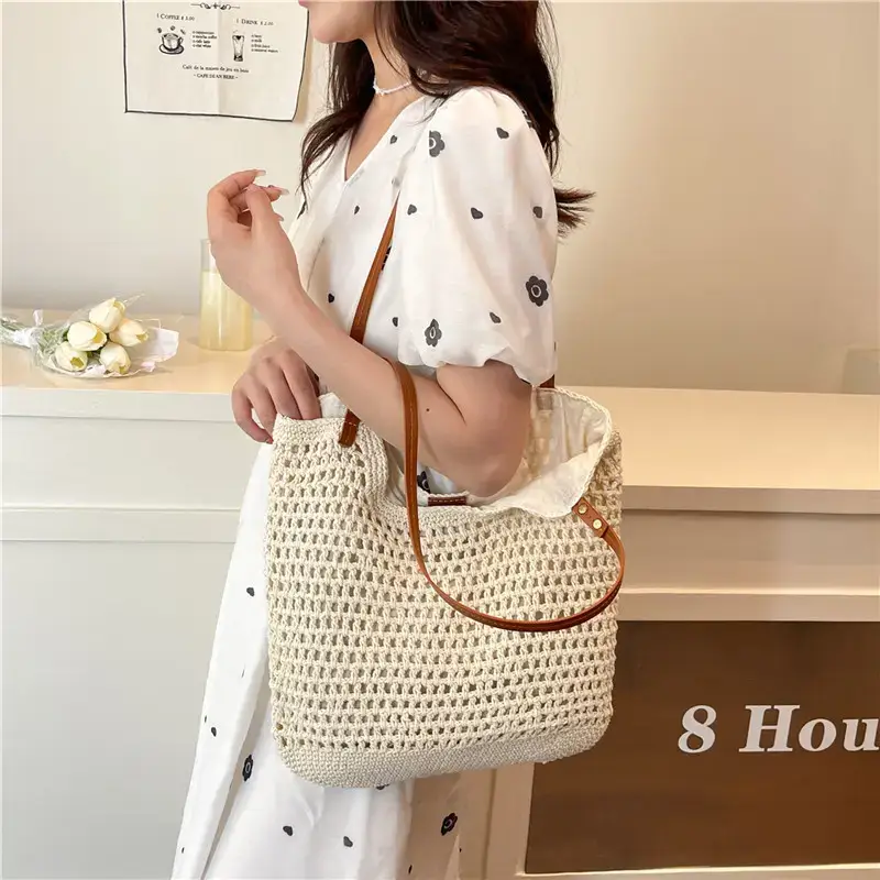 Cotton Woven Beach Bag for Women Large Capacity - Image 2