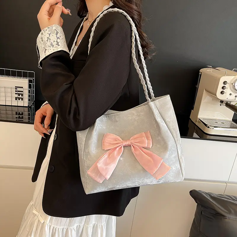 Women's Bow Contrast Shoulder Bag 2025 Trendy Casual - Image 9
