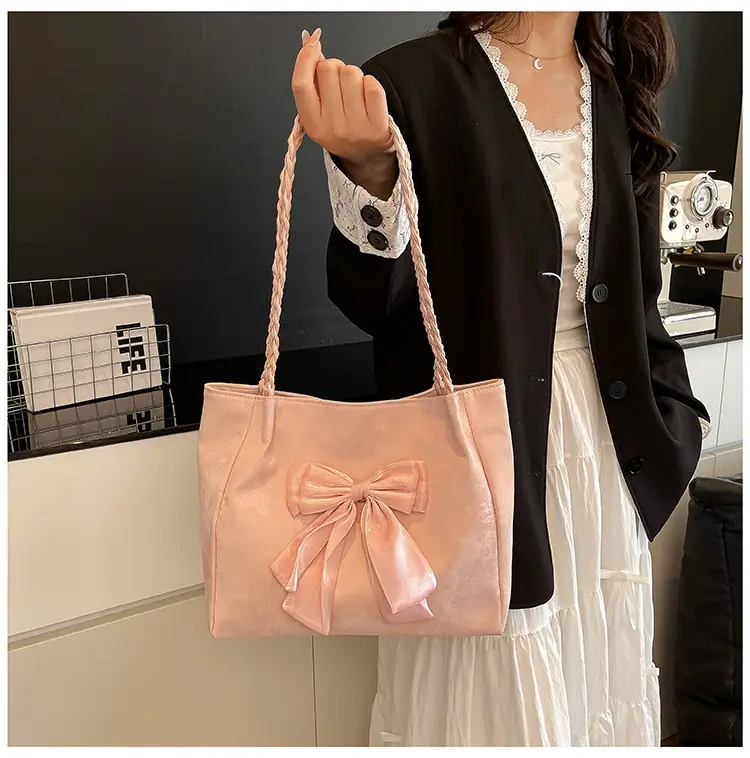 Women's Bow Contrast Shoulder Bag 2025 Trendy Casual — feature 12