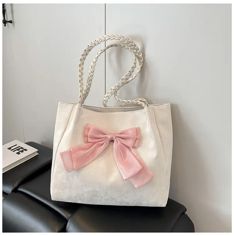 Women's Bow Contrast Shoulder Bag 2025 Trendy Casual - Image 2