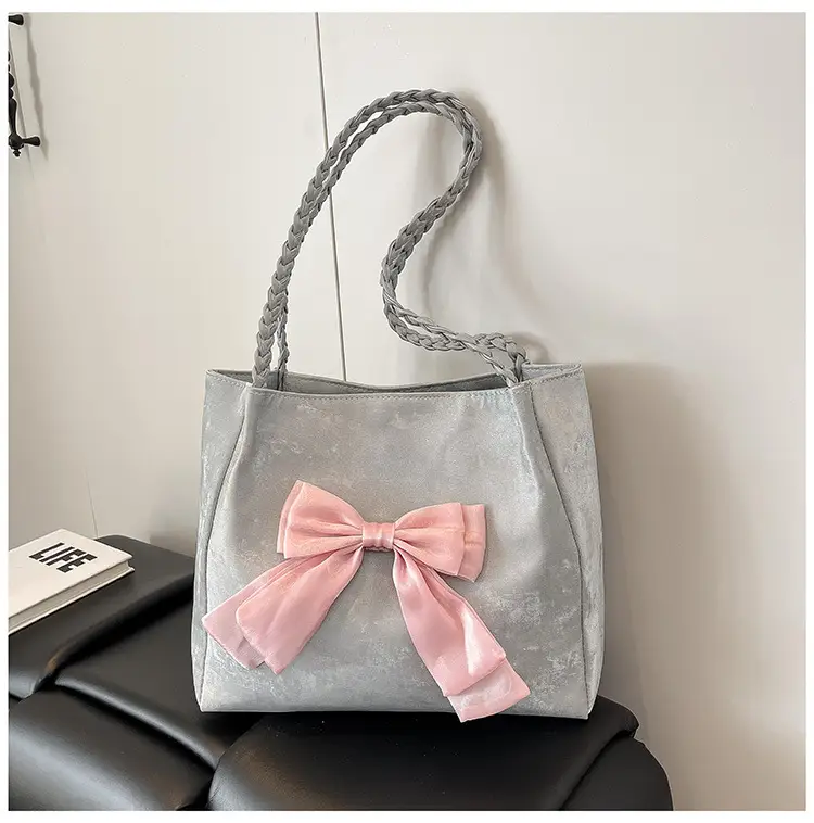 Women's Bow Contrast Shoulder Bag 2025 Trendy Casual - Image 3
