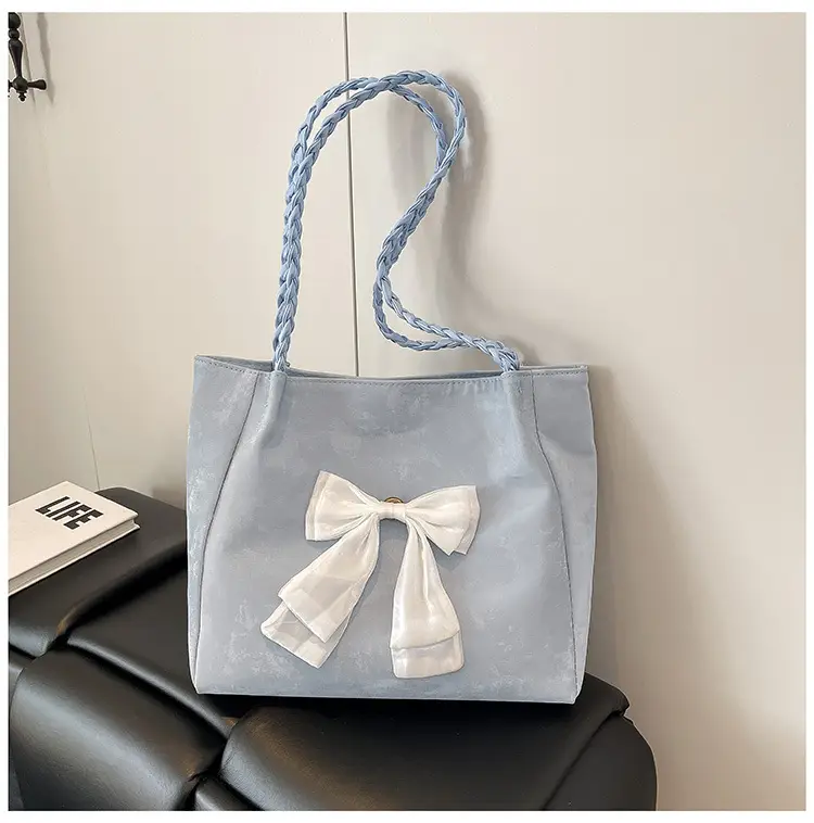 Women's Bow Contrast Shoulder Bag 2025 Trendy Casual - Image 5