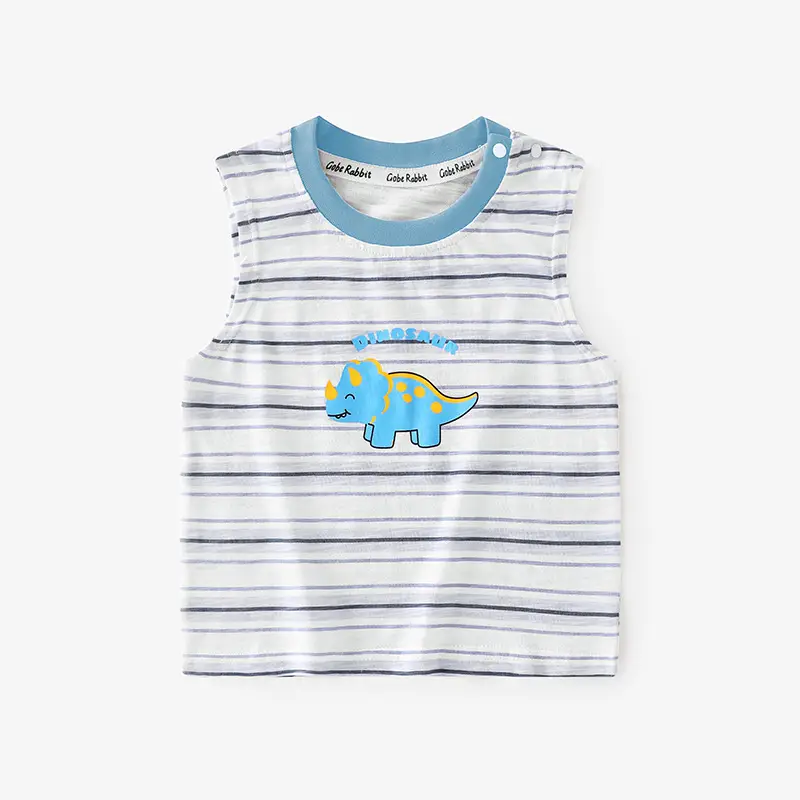2025 New Boys Sleeveless T-Shirt Grey Dinosaur Print - Image 3