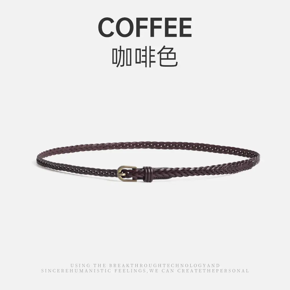 Black Braided Belt with Buckle for Women - Image 2