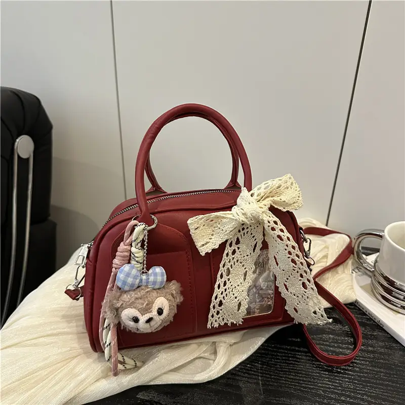 Stylish Teddy Bear Pillow Bag Maroon Large Capacity - Image 13
