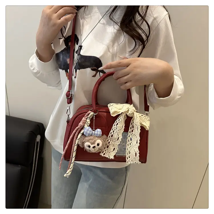 Stylish Teddy Bear Pillow Bag Maroon Large Capacity — feature 20