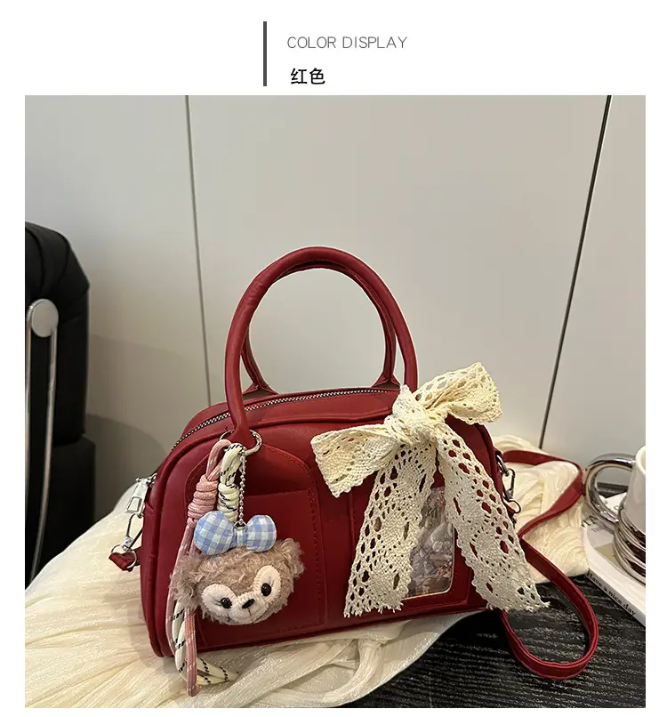Stylish Teddy Bear Pillow Bag Maroon Large Capacity — feature 25
