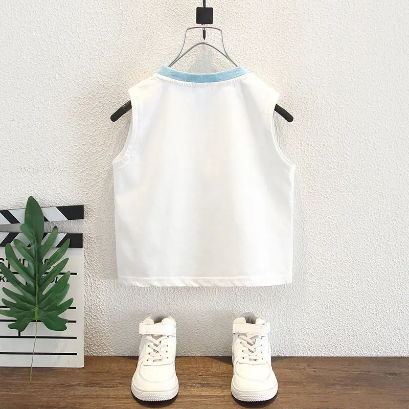 Boys Pure Cotton Summer Sleeveless T-Shirt White