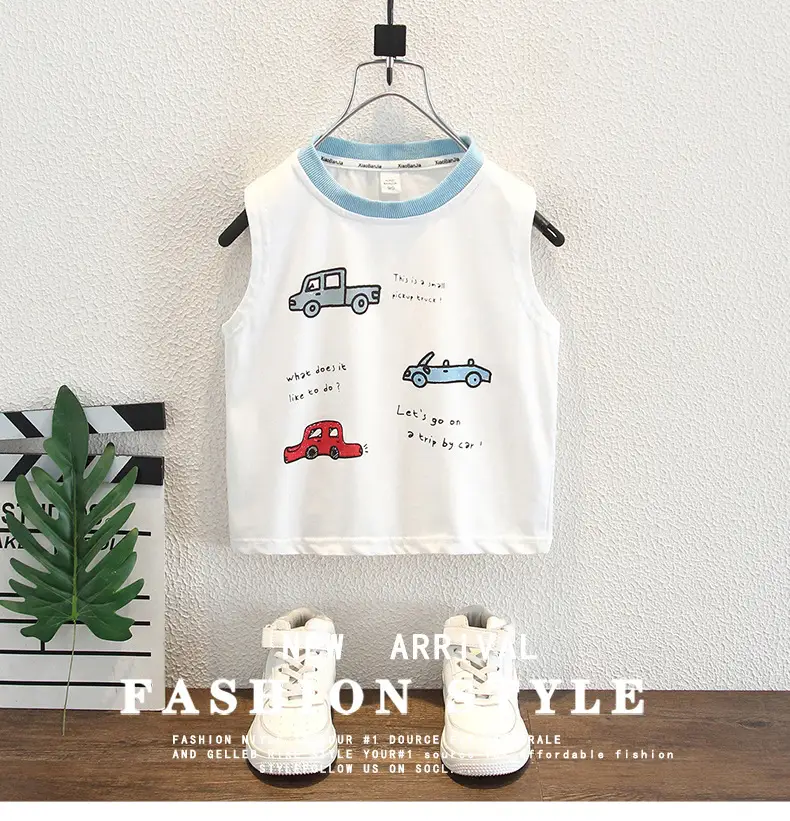 Boys Pure Cotton Summer Sleeveless T-Shirt White — feature 1