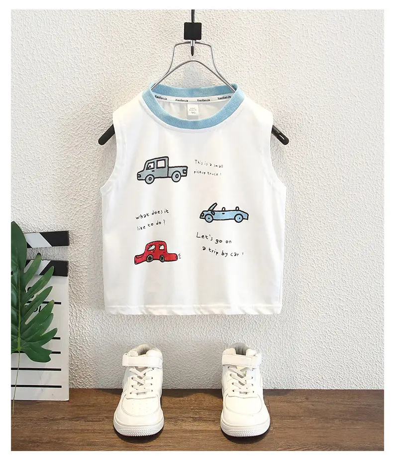 Boys Pure Cotton Summer Sleeveless T-Shirt White — feature 7