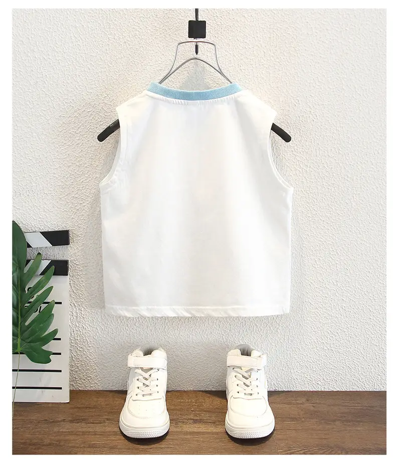 Boys Pure Cotton Summer Sleeveless T-Shirt White — feature 8