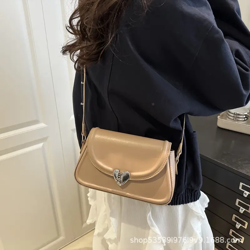 Black French Style Heart Lock Shoulder Bag for Women — feature 11