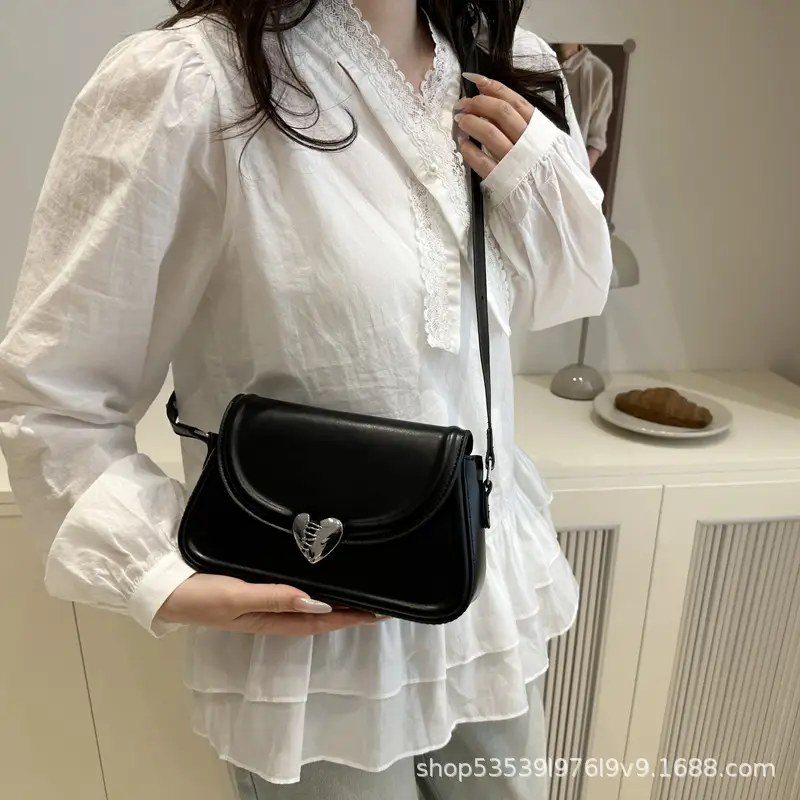 Black French Style Heart Lock Shoulder Bag for Women — feature 16