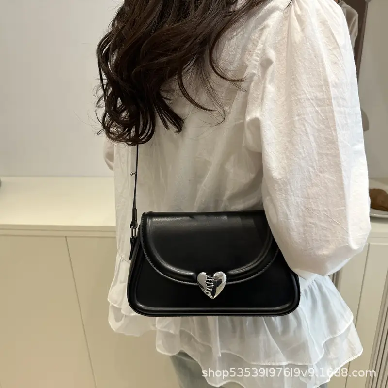 Black French Style Heart Lock Shoulder Bag for Women — feature 17