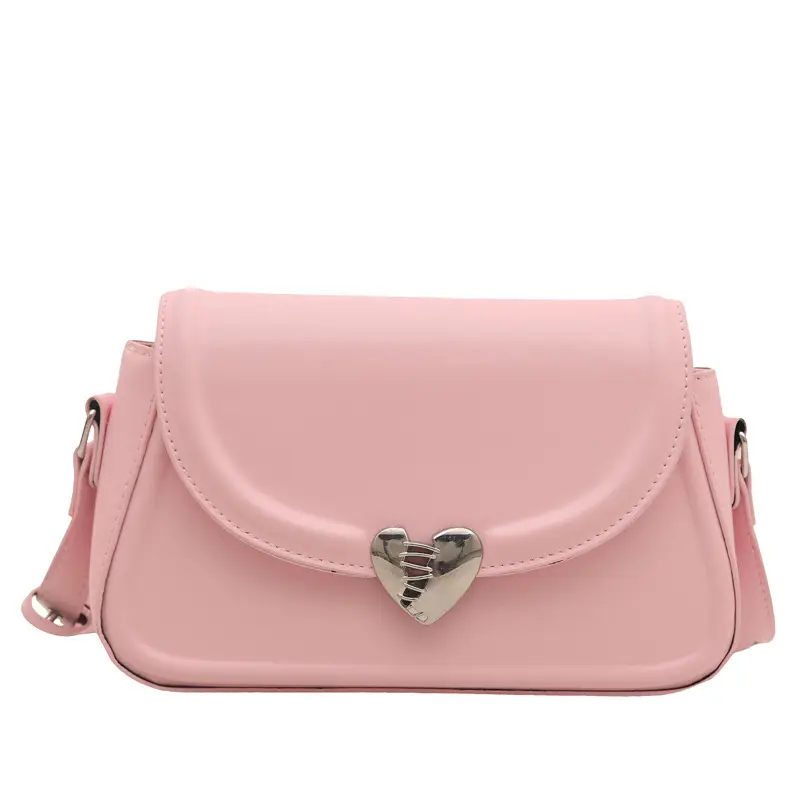 Black French Style Heart Lock Shoulder Bag for Women - Image 3